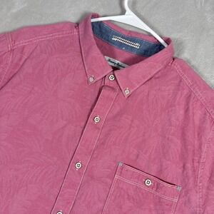Tommy Bahama Shirt Mens XL Pink Cotton Hawaiian Floral Short Sleeve Button Up